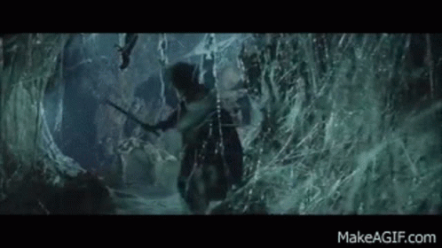 Frodo de El Señor de los Anillos en una tela de araña